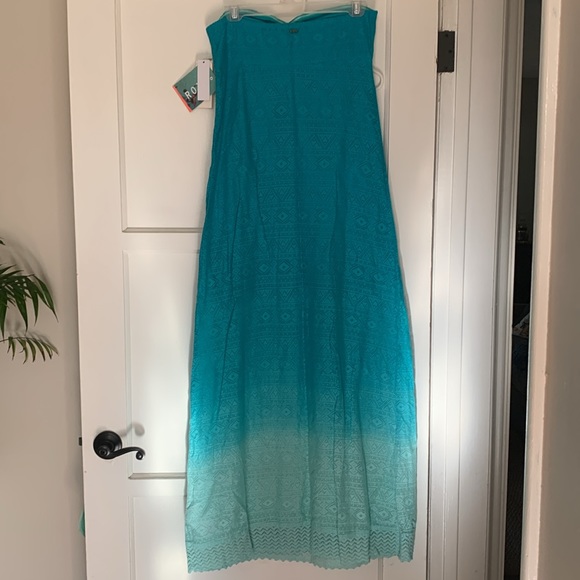 NWT Juniors Roxy Maxi Dress Size Medium Teal Hombre Lace Outside Strapless - Picture 4 of 5